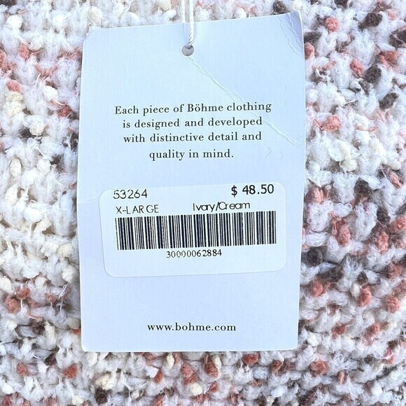 BOHME. Women's Open Front Cardigan XL Acrylic/ Nylon/Polyester Two Pockets Ivory - Picture 14 of 16